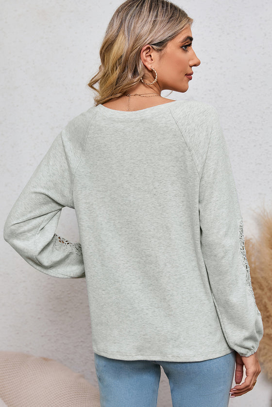 Gray V-Neck Embroidered Long Sleeve Top | Also Available in Green