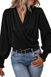 Khaki Basic Drape V Neck Long Sleeve Blouse | Available in 3 Colors