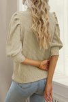 Taupe Textured Ruched Puff Sleeve Mock Neck Top | Available in 2 Colors