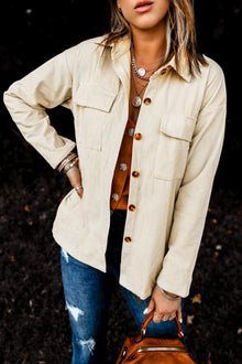  Beige Button Up Patch Pocket Corduroy Shacket | Available in 3 Colors