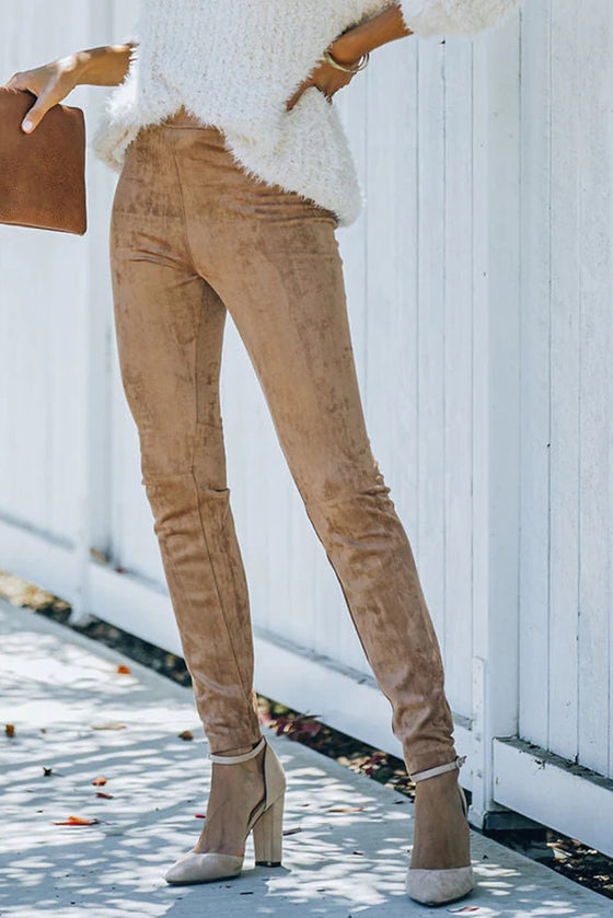 Black Mid Rise Faux Suede Skinny Leggings | Available in 2 Colors