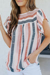 Pink and Blue Stripes V Neck Blouse