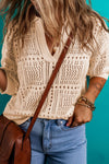 Apricot Plain Drop Sleeve Hollowed Knit Top