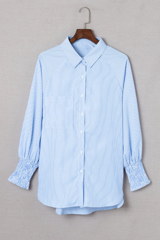 Light Blue Striped Button-up Shirt | Available in 3 Colors