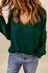 Rose Pleated V Neck Puffy Sleeve Blouse | Available in 2 Colors