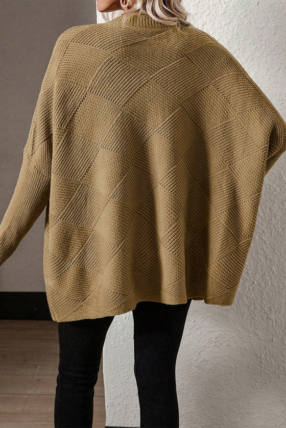 Camel Plain V Neck Batwing Sleeve Oversized Sweater