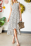 White Smocked Sleeveless Leopard Print Dress