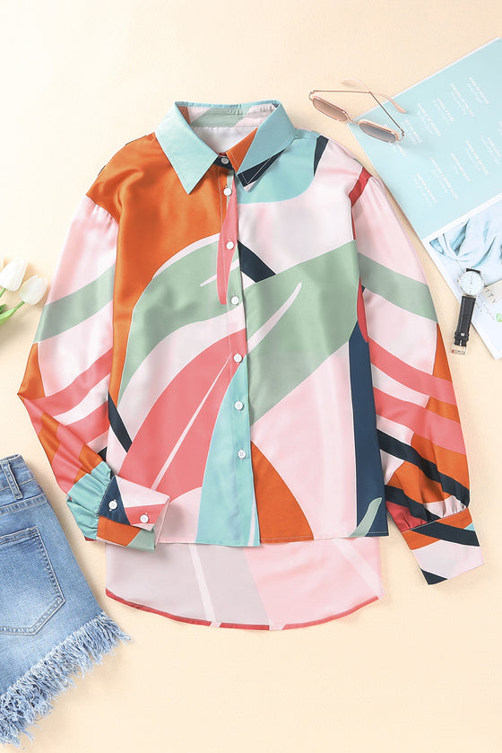 Multicolor Abstract Print Cuffed Sleeve Shirt