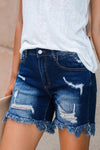 Blue Distressed High Waist Denim Shorts