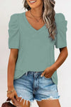 Black Puff Sleeve V Neck T-Shirt | Available in 3 Colors