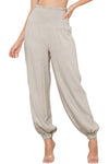 Beige Smocked High Waist Loose Jogger Pants