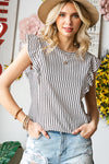 Grey Casual Striped Print Ruffle Summer Top