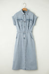 Blue Denim Batwing Sleeve Maxi Dress