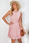 Pink Casual Pocketed Ruffle Babydoll Mini Dress