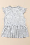 Khaki Frilled V Neck Metallic Crinkle Sleeveless Blouse