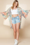 Multicolor Boho Floral Open Front Half Sleeve Kimono