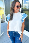 Wholesale White Embroidered Ruffled Sleeve Frill Blouse