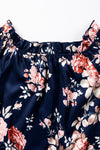 Blue Ruffle Off Shoulder Flounce Sleeve Floral Blouse