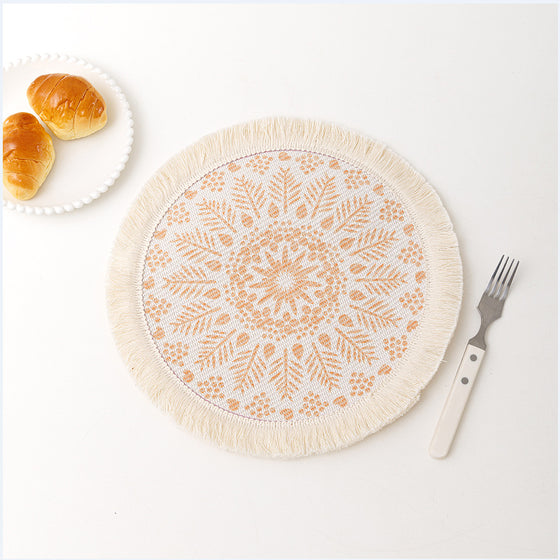 Round Nordic Style Fringed Cotton Placemat