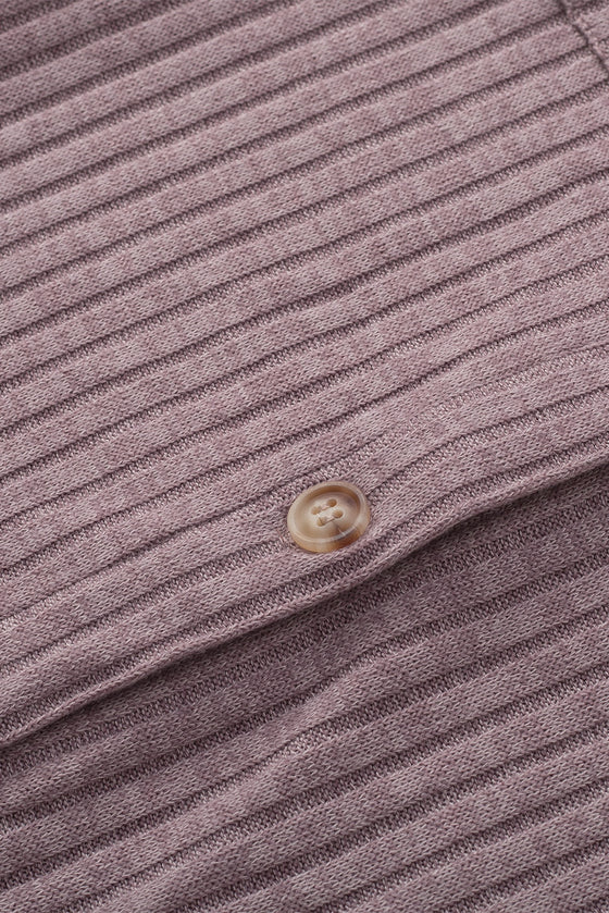 Purple Button Down Raw Hem Ribbed Shirt Shacket