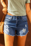 Dark Blue Casual Frayed Hem Denim Shorts | Available in 2 Colors