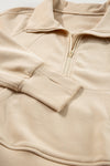 Brown Zip Up Stand Collar Thumbhole Sleeve Sweatshirt