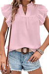 Pink Tiered Ruffle Sleeve Blouse