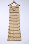 Black Stripe Print Open Back Sleeveless Maxi Dress With Slits