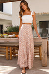 Khaki Boho Floral High Waist Wide Leg Flare Pants