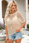 White Fishnet Knit Ribbed Round Neck Short Sleeve Tee | Available in 3 Colors