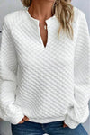 White Quilted V-Neck Solid Color Long Sleeve Top | Available in 4 Colors