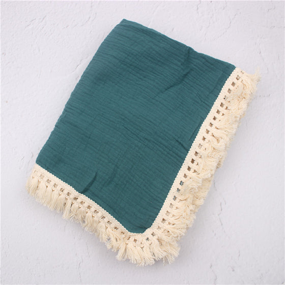 Cotton Double Gauze Baby Blanket with Tassel Trim