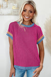 Bright Pink Textured Contrast Color T Shirt | Available in 4 Colors