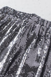 Silver High Waisted Drawstring Cropped Sequin Pants