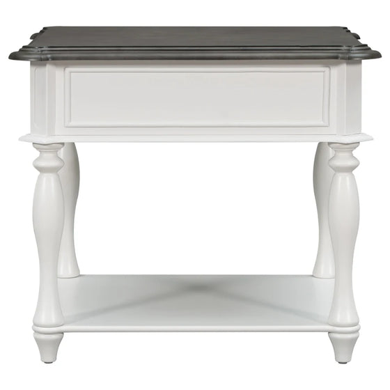 Abby Classical White Wood End Table with Grey Stained Top