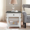 Abby Classical White Wood End Table with Grey Stained Top