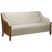  Amelia 72" Sofa with Natural Carved Wood Side Paneling in Ivory Upholstery