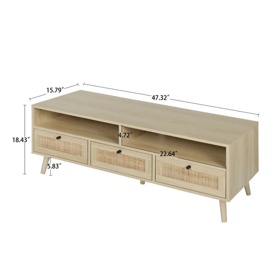 Ari Rattan Nordic Style TV Entertainment Stand in Natural Finish