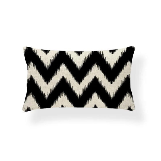 Black and Ivory Patterned Lumbar Throw Pillow Covers