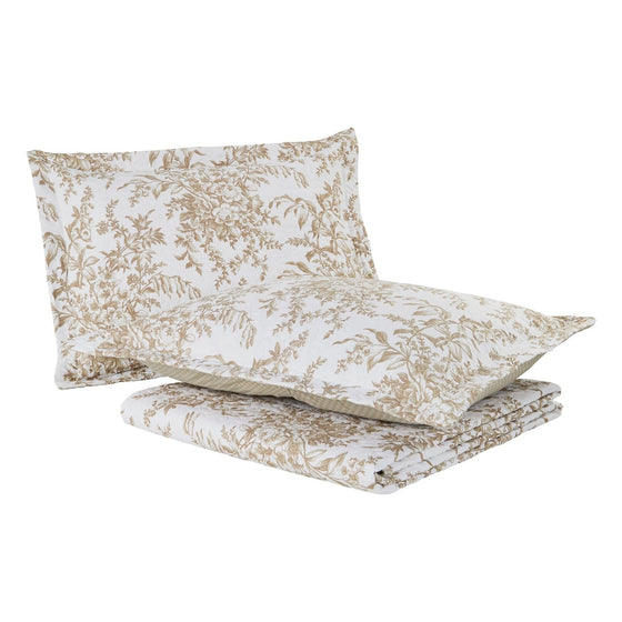 Beige and White Floral Quilt Set