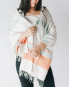 Camden Handwoven Cotton Ivory Throw with Light Blue and Orange Detail