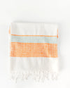 Camden Handwoven Cotton Ivory Throw with Light Blue and Orange Detail