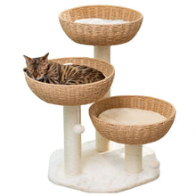  Modern Cat Tree with Three Rattan Baskets