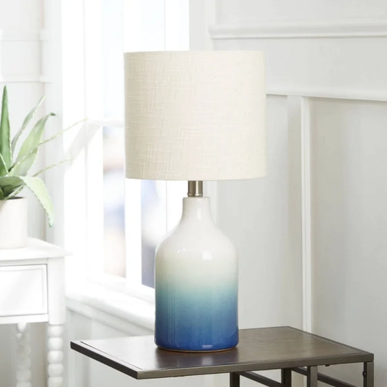 Blue Ceramic Ombre Lamp with White Drum Shade