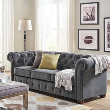  Classic Chesterfield Upholstered Sofa in Dark Grey