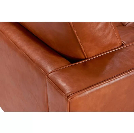 Genuine Leather Mid-Century Style Sofa -Light Brown