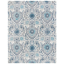  Area Rug -Coastal Blue and Grey Damask in 3' x 5'