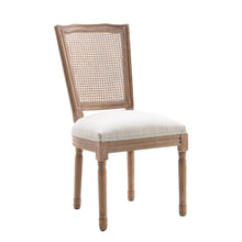  Set of 2 Rattan Back Country French Chair Upholstered in Light Beige Fabric