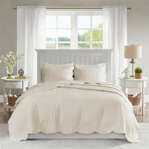 3 Piece Reversible Scalloped Edges Microfiber Quilt Set | Other Colors Available