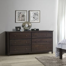  Farmhouse Solid Wood 6 Drawer Dresser in Espresso Finish